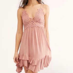 NWT, Free People Adella Slip dress, pink lace dress- SMALL